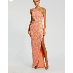 Mac Duggal One-Shoulder Coral Embellished Maxi Dress